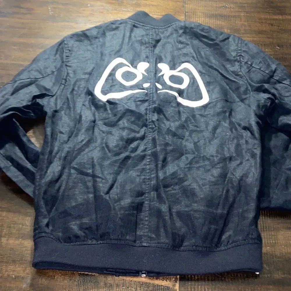 Zara Men’s Black linen Bomber Jacket with White Graphic Small